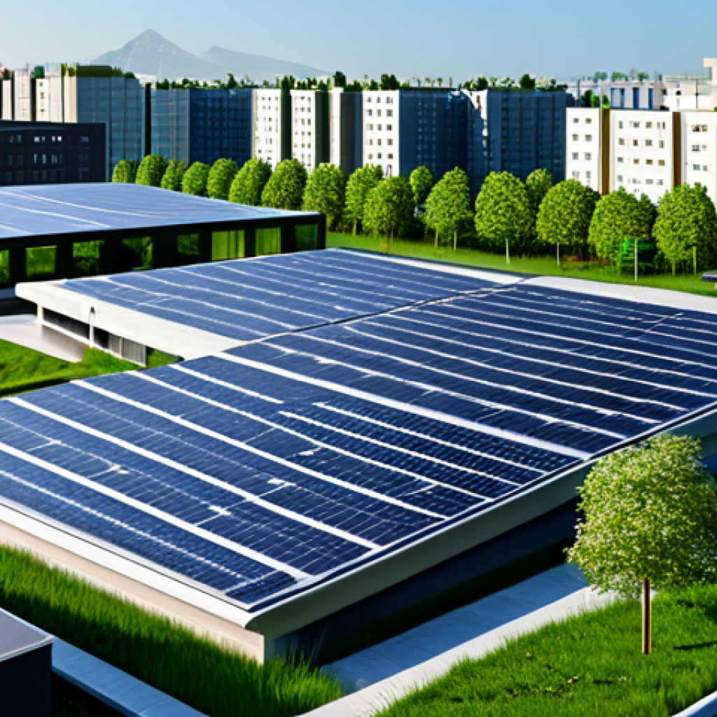 **

"A modern, eco-friendly cityscape, fully clothed, with solar panels on rooftops and green spaces integrated into the architecture. The scene includes a smart grid infrastructure display and energy-efficient buildings. Appropriate attire, safe for work, perfect anatomy, correct proportions, professional architecture rendering, high quality, modest, family-friendly."

**