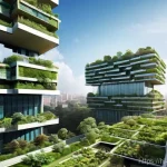 Home 22 에너지효율적 도시설계 - **Prompt 1: "A vibrant, futuristic urban landscape featuring several striking 'Green Buildings' that...