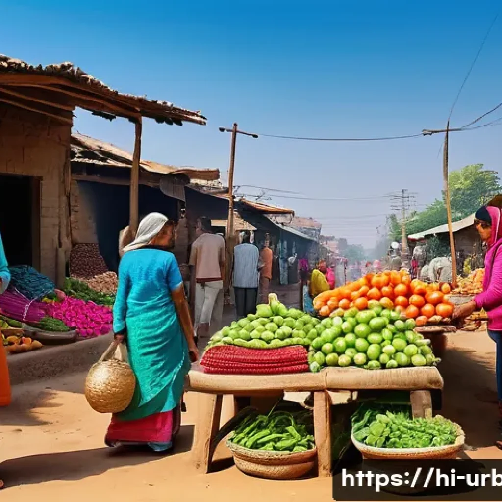 도시 및 지역경제 연계 - A vibrant rural market scene in India showing farmers and artisans selling fresh vegetables, traditi...