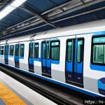 Home 23 도시철도망 구축 전략 - A futuristic smart metro station bustling with diverse passengers speaking Hindi, featuring advanced...